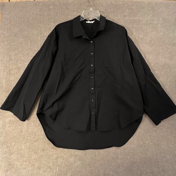 Good American Black Button Down Shirt Blouse Womens Size 5/6 Oversized Thick - Picture 1 of 8